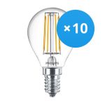 Confezione Multipack 10x Philips Corepro LED Lustre E14 Sferica Filamento Chiara 4.3W 470lm - 827 Bianco Molto Caldo | Sostitutiva 40W
